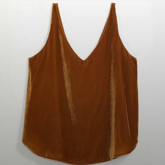 NWT Loft Gold Velvet Velour Cami Dress Tank Top Women's Medium Loose Fit Lined - Picture 2 of 5